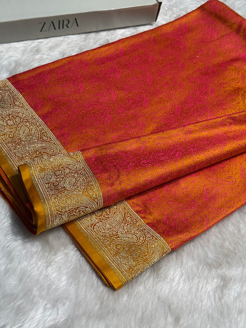 Gold Jamawar Tanchoi Jaal Katan Silk Saree SKTM-20
