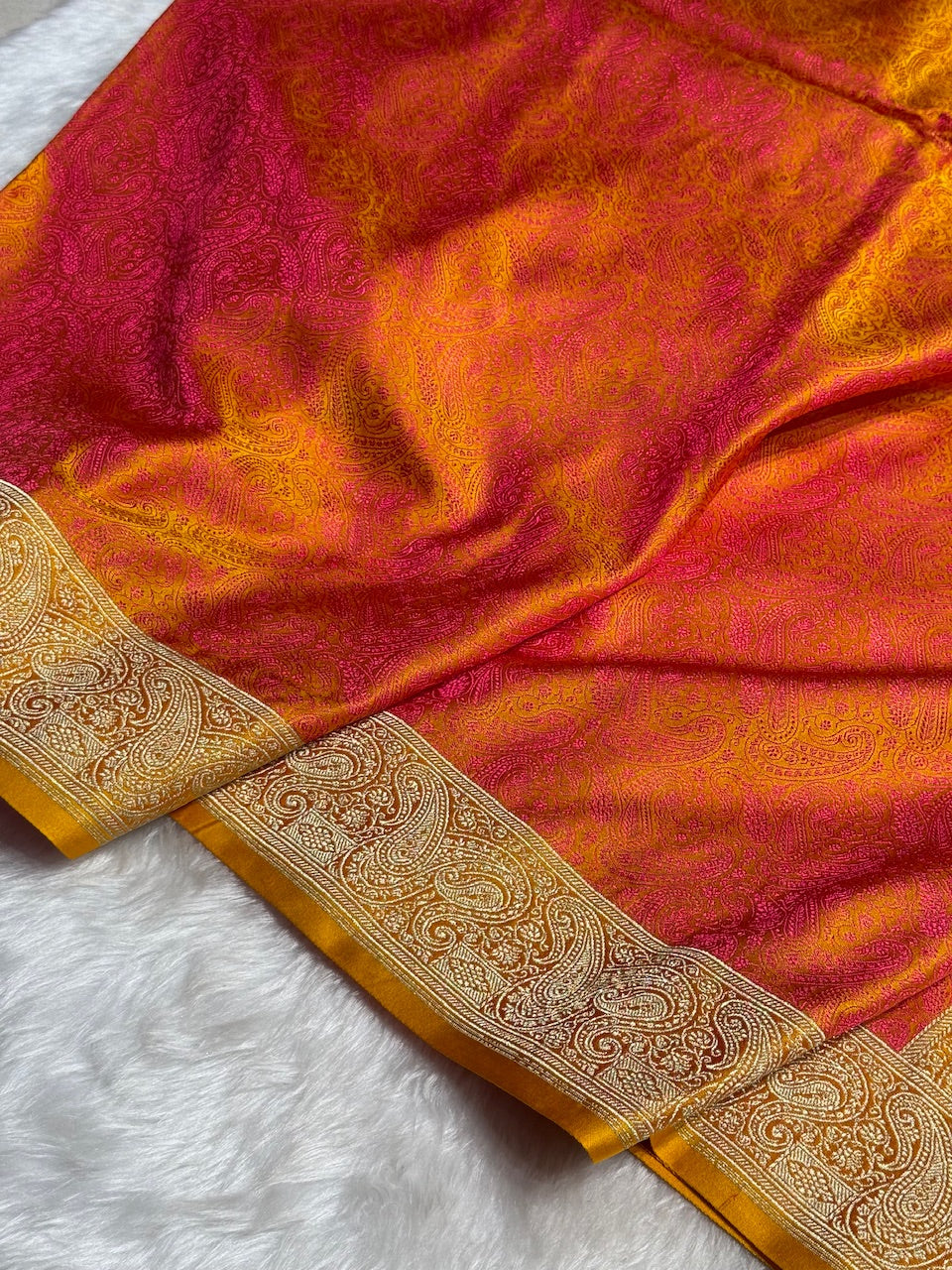 Gold Jamawar Tanchoi Jaal Katan Silk Saree SKTM-20