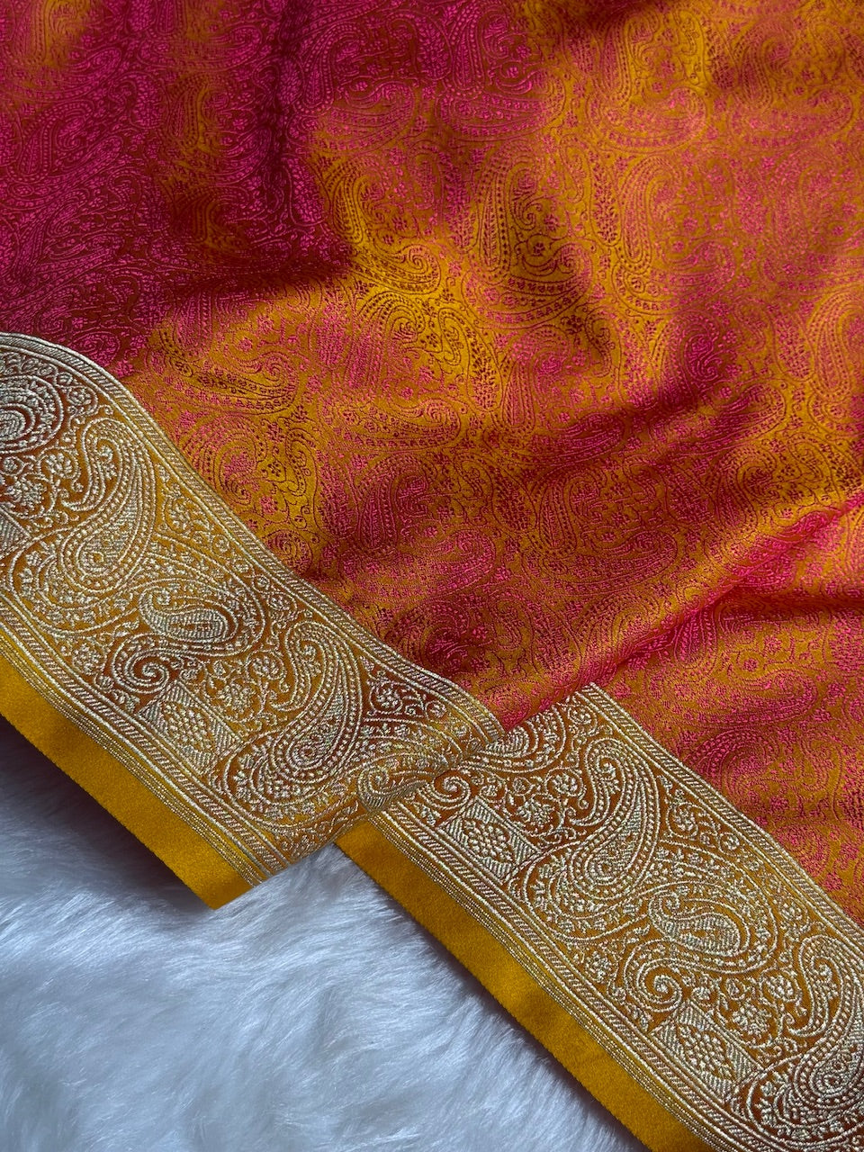 Gold Jamawar Tanchoi Jaal Katan Silk Saree SKTM-20