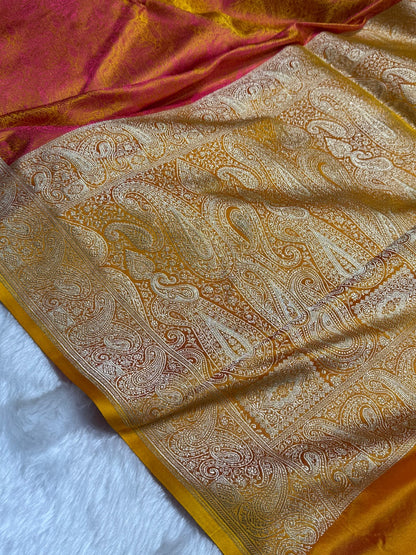 Gold Jamawar Tanchoi Jaal Katan Silk Saree SKTM-20
