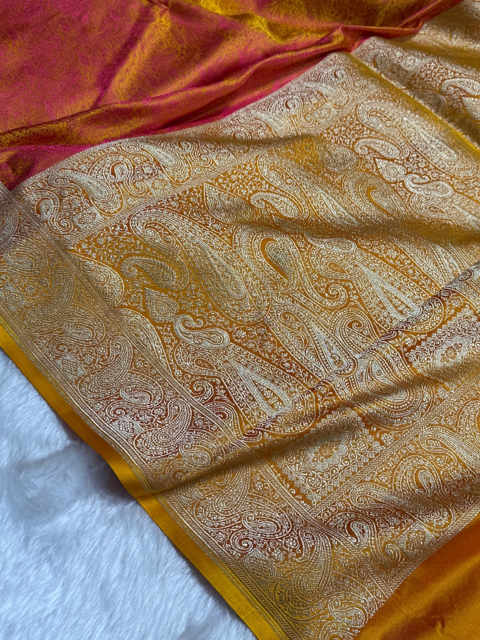 Gold Jamawar Tanchoi Jaal Katan Silk Saree SKTM-20