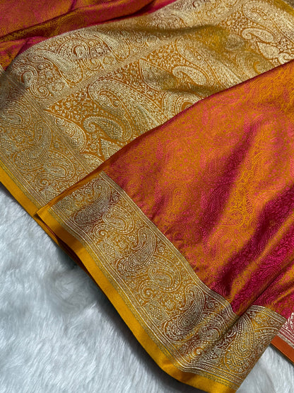 Gold Jamawar Tanchoi Jaal Katan Silk Saree SKTM-20