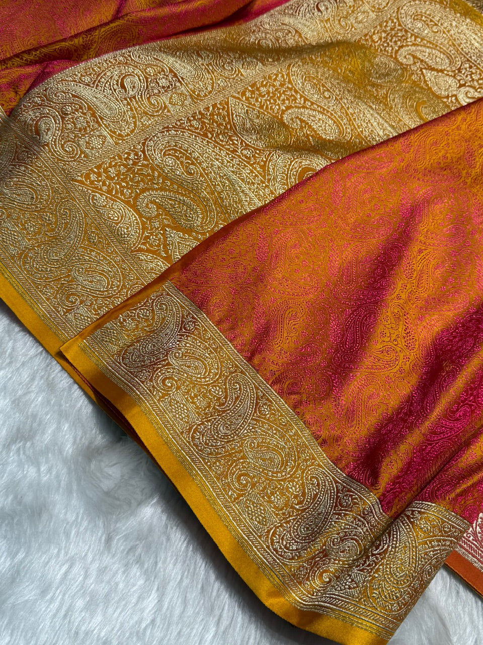 Gold Jamawar Tanchoi Jaal Katan Silk Saree SKTM-20