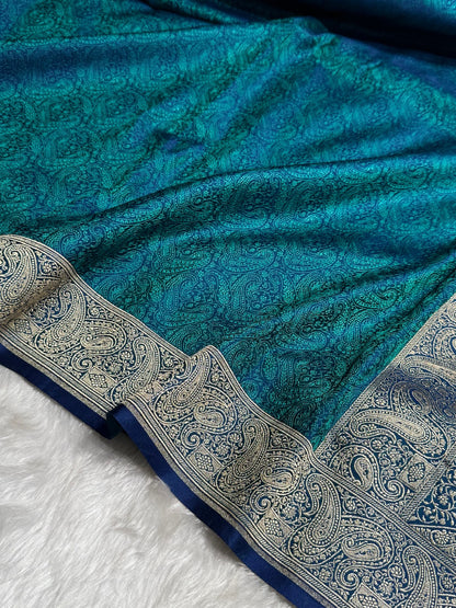 Peacock Jamawar Tanchoi Jaal Katan Silk Saree SKTM-20