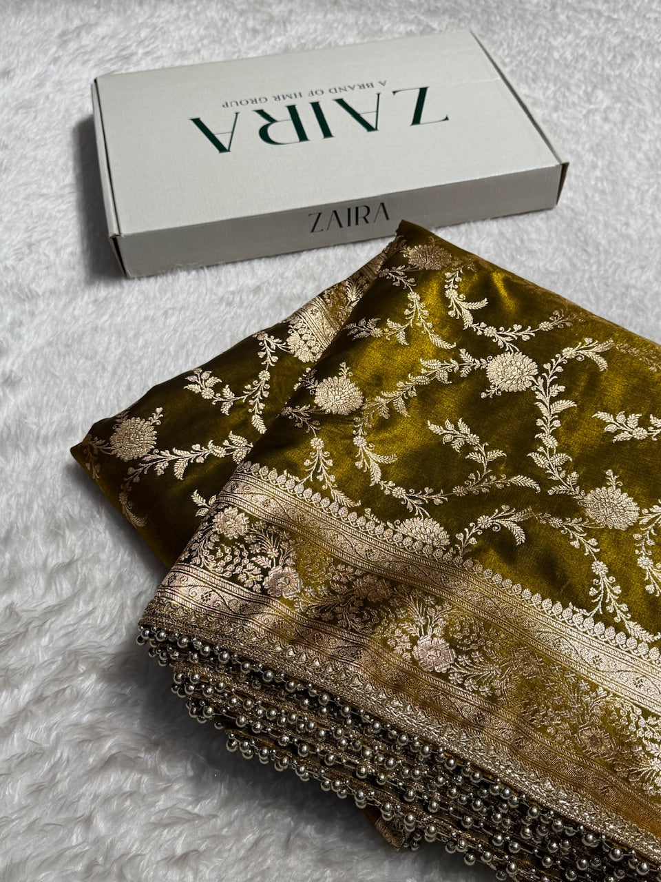 Satin Silk Jaal in Mehandi Green Shades With Gota Patii SSGP14