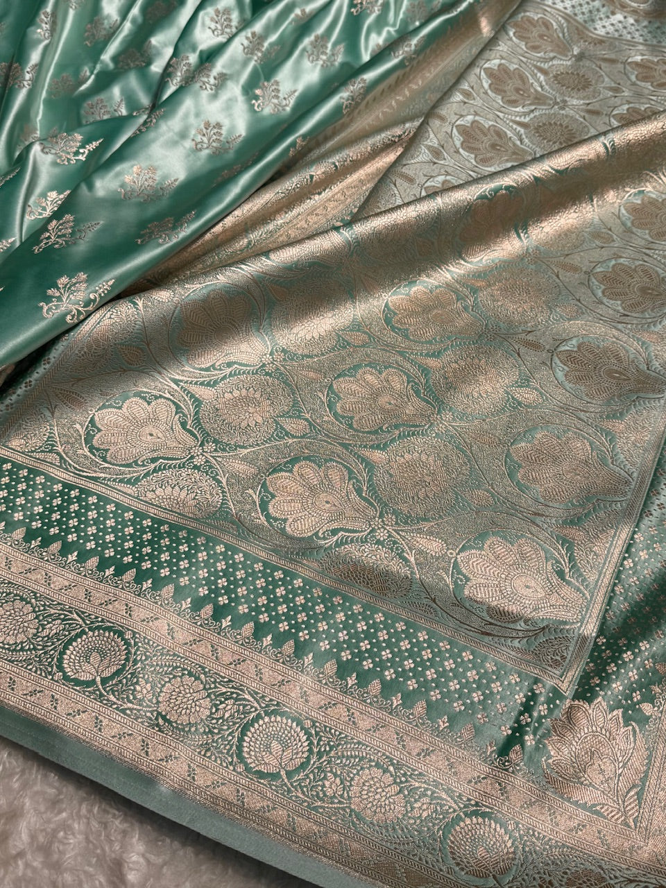 Premium Turquoise Blue Banarasi Booti Katan Silk Saree