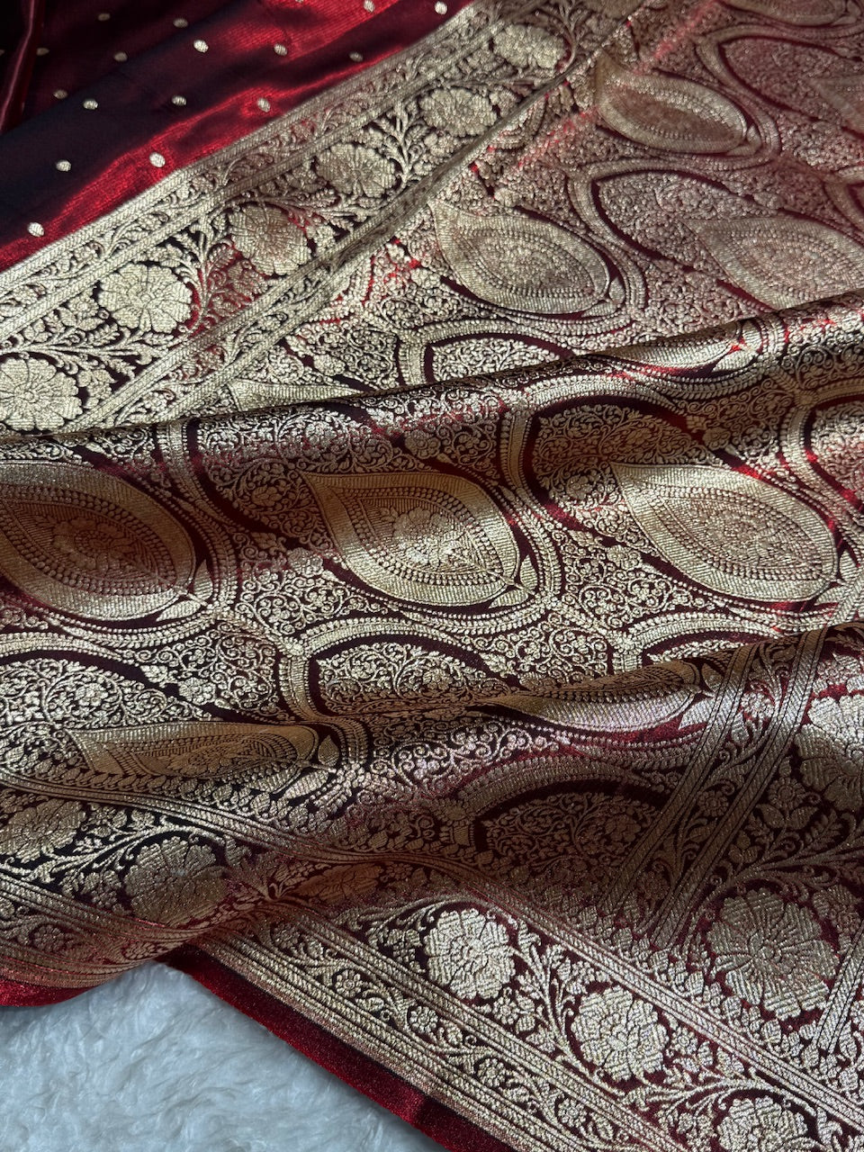 Satin Silk Dot Booti in Maroon Shades SS08