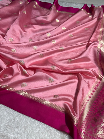 Baby Pink - Wine Shades Floral Booti Pure Caramel Mango Silk Saree