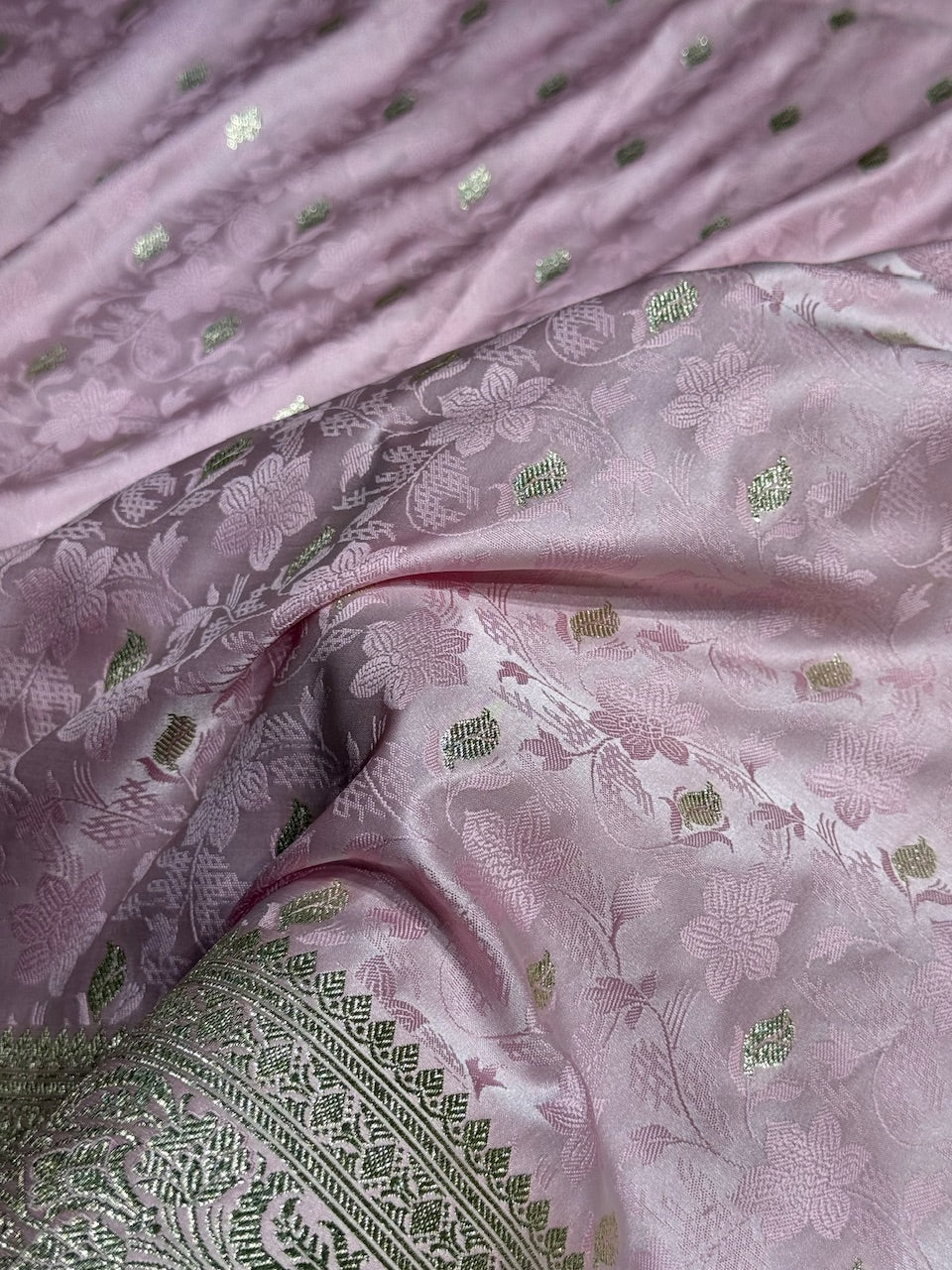 Baby Pink Tanchoi Satin Katan Silk Saree SKTM-03
