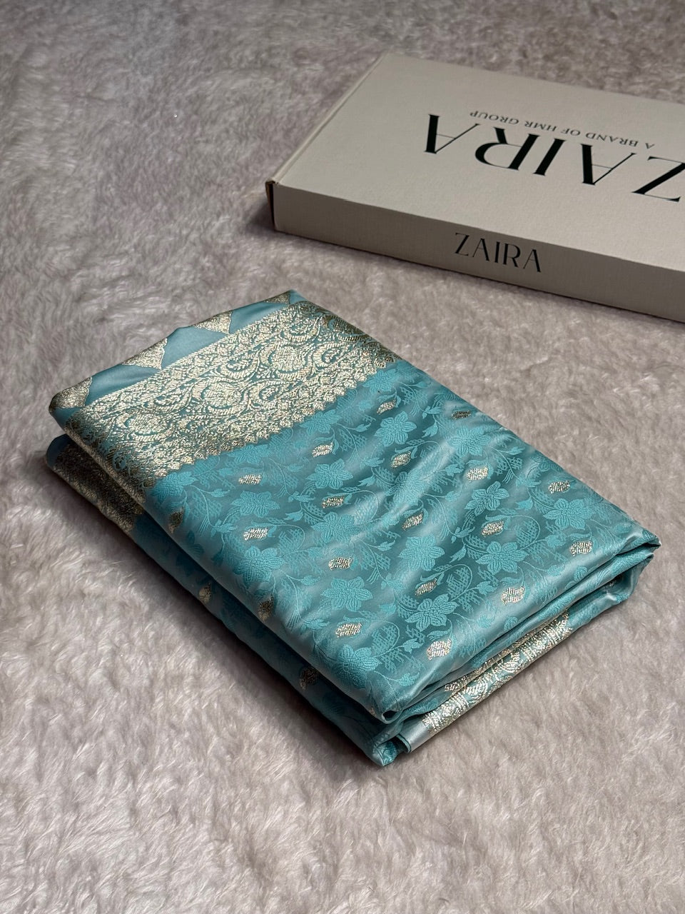 Sky Blue Tanchoi Satin Katan Silk Saree SKTM-03