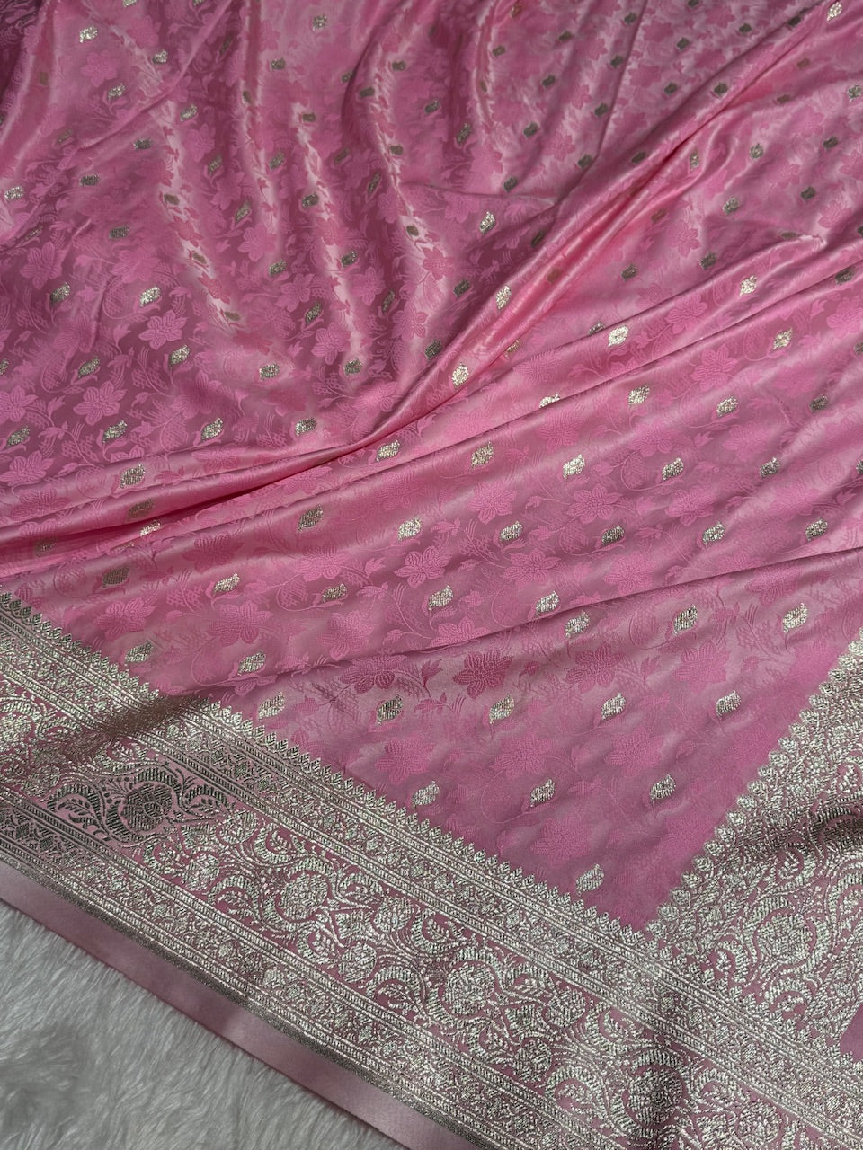 Pink Tanchoi Satin Katan Silk Saree SKTM-03
