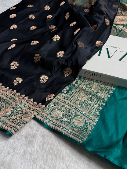 Black - Rama Banarasi Boota Katan Silk Saree