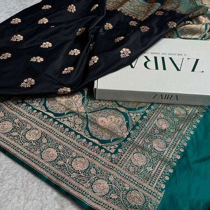 Black - Rama Banarasi Boota Katan Silk Saree