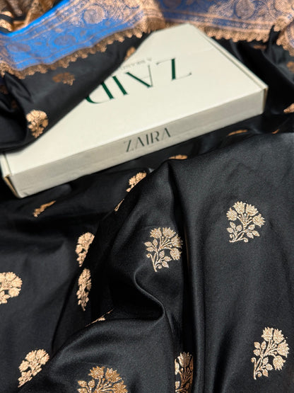 Black - Blue Banarasi Boota Katan Silk Saree