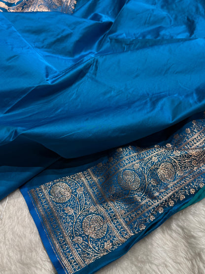 Black - Blue Banarasi Boota Katan Silk Saree