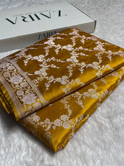 Banarasi Mustard Jaal Pattern Mashru Silk Saree MCS56