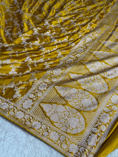 Banarasi Mustard Jaal Pattern Mashru Silk Saree MCS56
