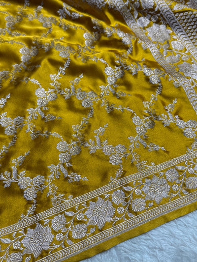 Banarasi Mustard Jaal Pattern Mashru Silk Saree MCS56