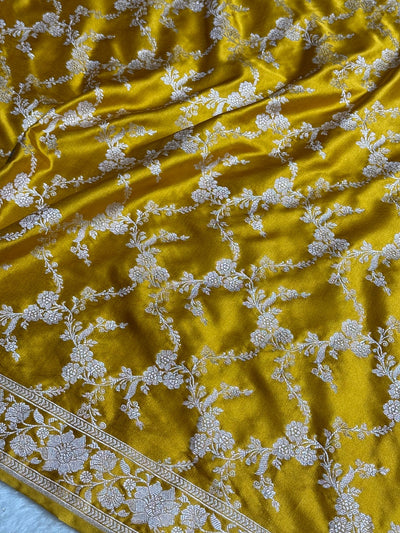 Banarasi Mustard Jaal Pattern Mashru Silk Saree MCS56