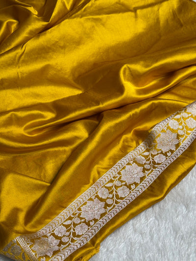 Banarasi Mustard Jaal Pattern Mashru Silk Saree MCS56