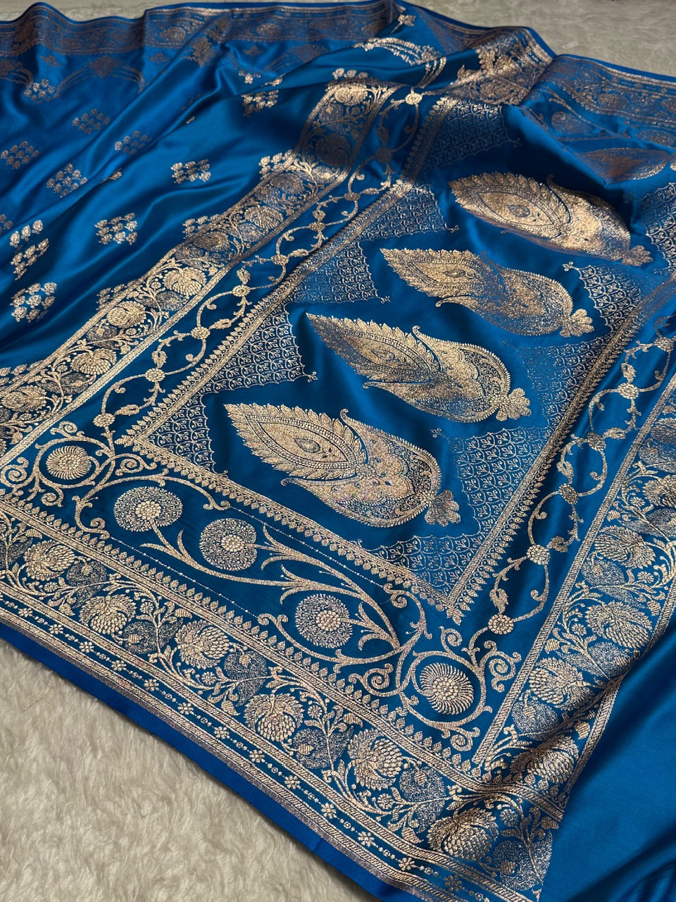 Firozy Floral Boota Satin Katan Silk saree