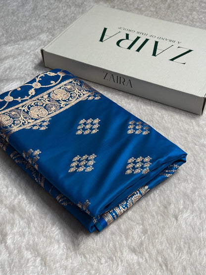 Firozy Floral Boota Satin Katan Silk saree SK34