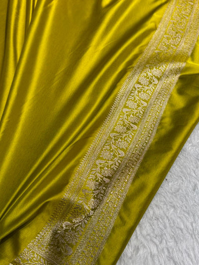 Mesmerising Liril Mahndi Colour Mashru Satin Silk Banarasi Saree MCS106