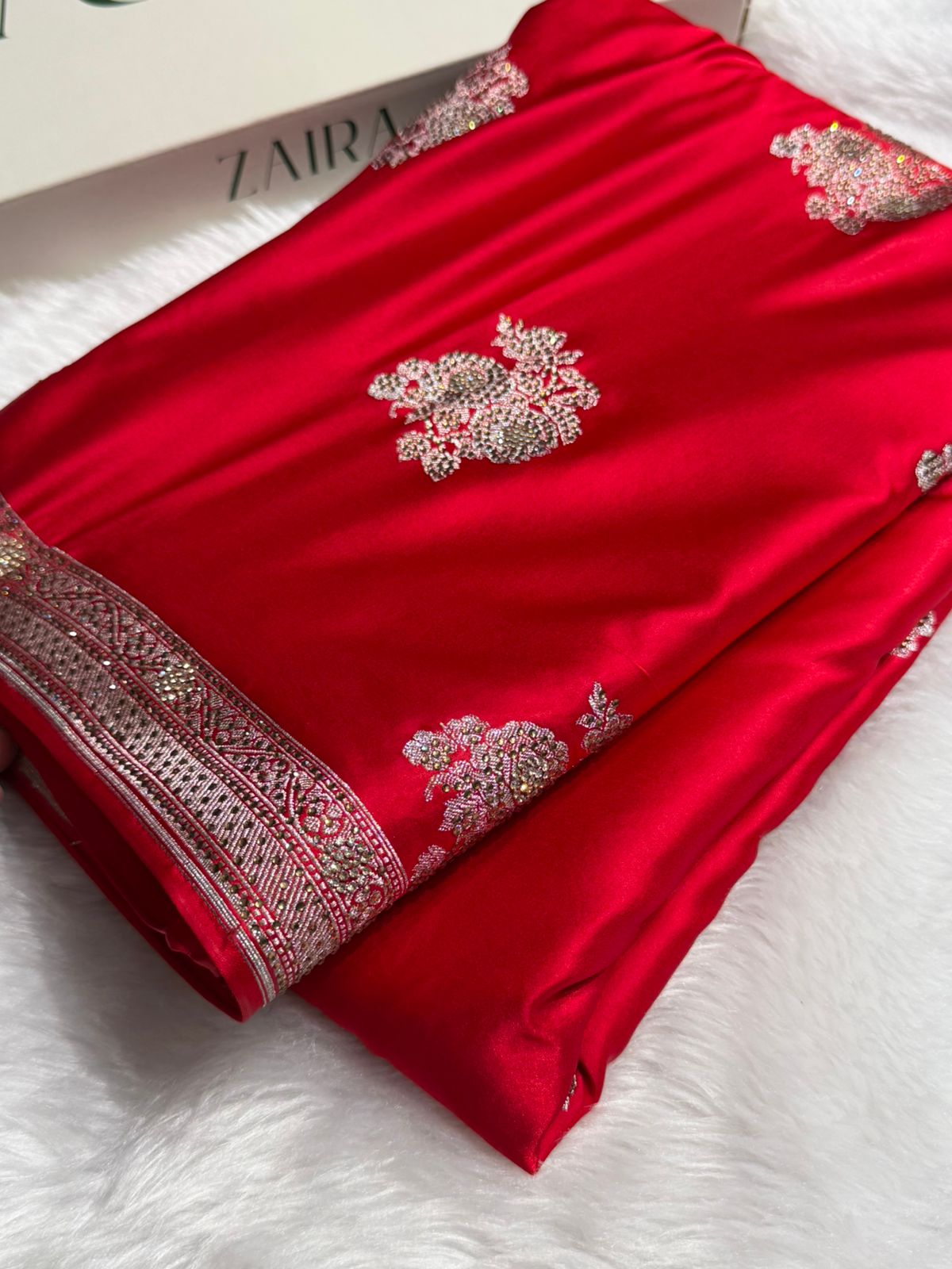 Bridal Red Mashru Silk Saree  Banarasi  Swarovski Work BMCS50