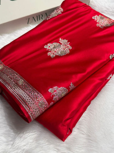 Bridal Red Mashru Silk Saree  Banarasi  Swarovski Work BMCS50