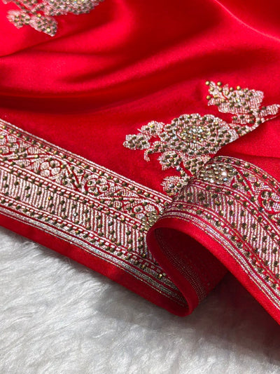 Bridal Red Mashru Silk Saree  Banarasi  Swarovski Work BMCS50