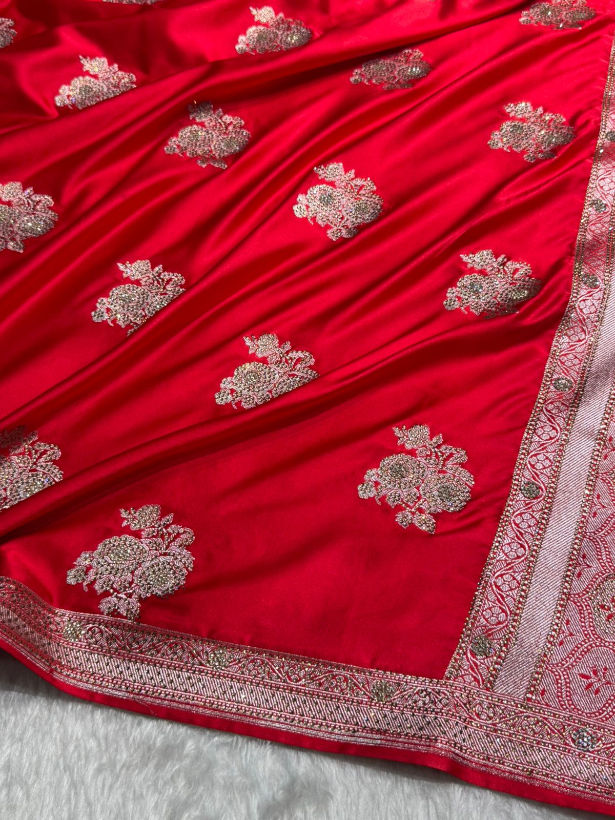Bridal Red Mashru Silk Saree  Banarasi  Swarovski Work BMCS50