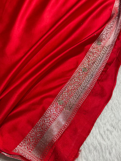 Bridal Red Mashru Silk Saree  Banarasi  Swarovski Work BMCS50
