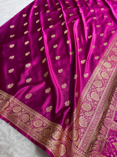Banarasi  Wine Floral Boota Pattern Satin Katan Silk Saree SK71