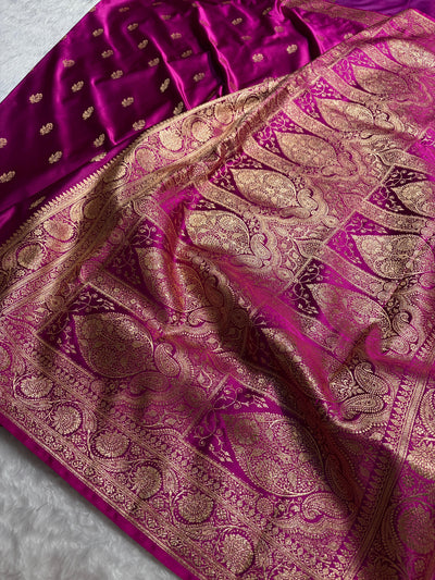 Banarasi  Wine Floral Boota Pattern Satin Katan Silk Saree SK71
