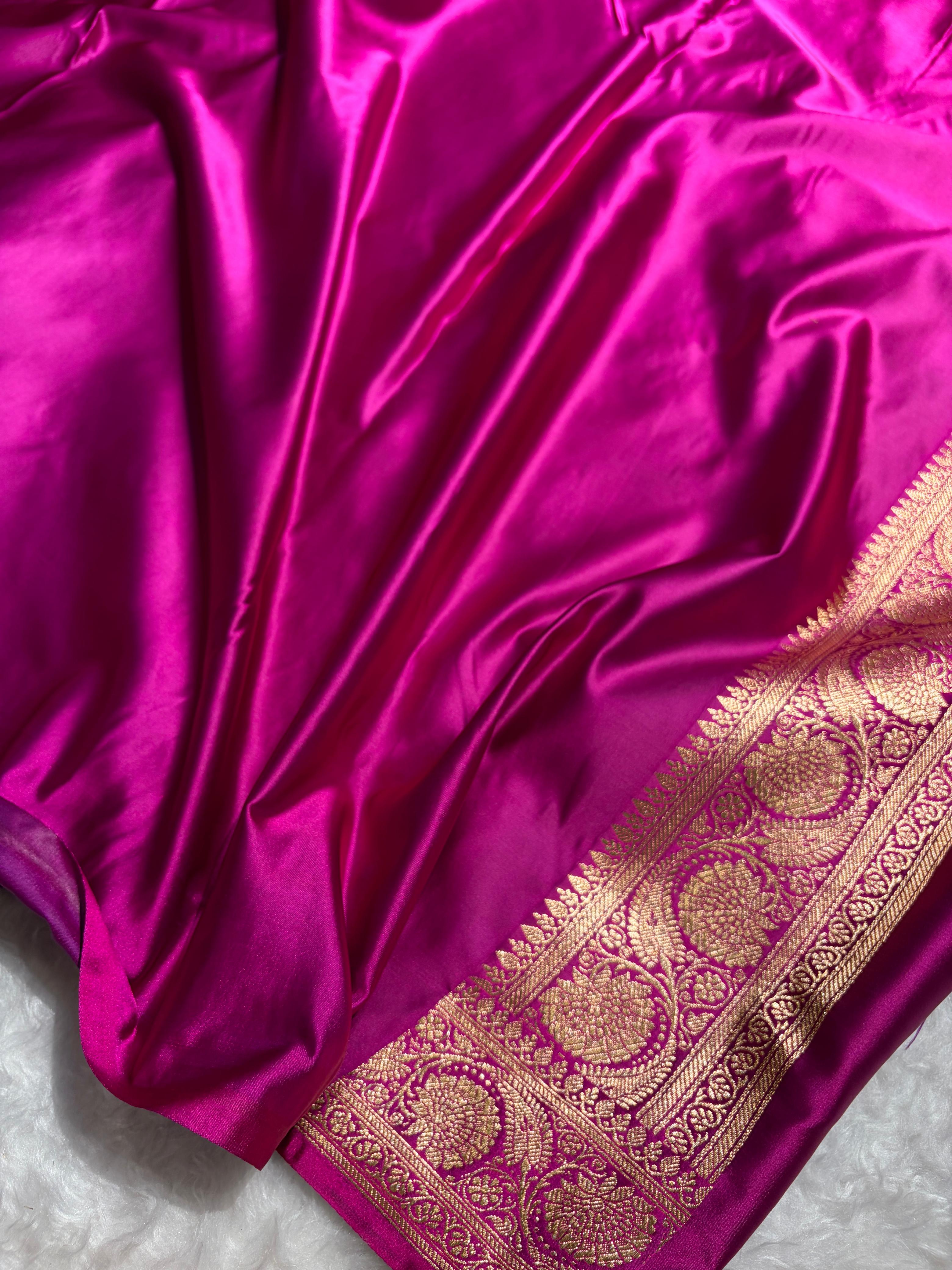 Banarasi  Wine Floral Boota Pattern Satin Katan Silk Saree SK71