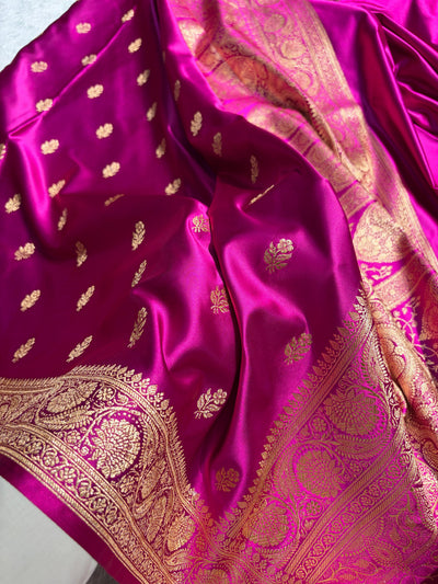 Banarasi  Wine Floral Boota Pattern Satin Katan Silk Saree SK71