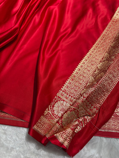 Red Unique Boota Pattern Satin Katan Silk Saree SK68