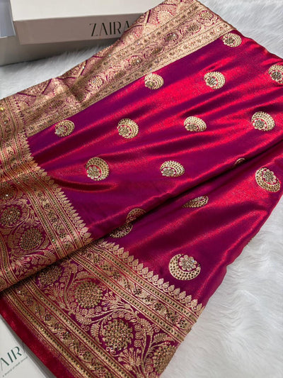 Chand Tara Reddish Magenta Chand Tara motif With Traditional Banarasi Swarovski Work BSS04 (R)