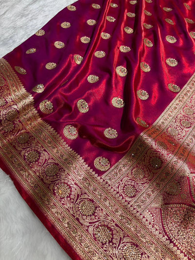 Chand Tara Reddish Magenta Chand Tara motif With Traditional Banarasi Swarovski Work BSS04 (R)
