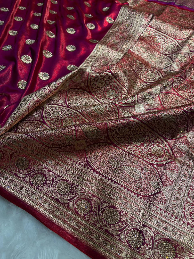 Chand Tara Reddish Magenta Chand Tara motif With Traditional Banarasi Swarovski Work BSS04 (R)