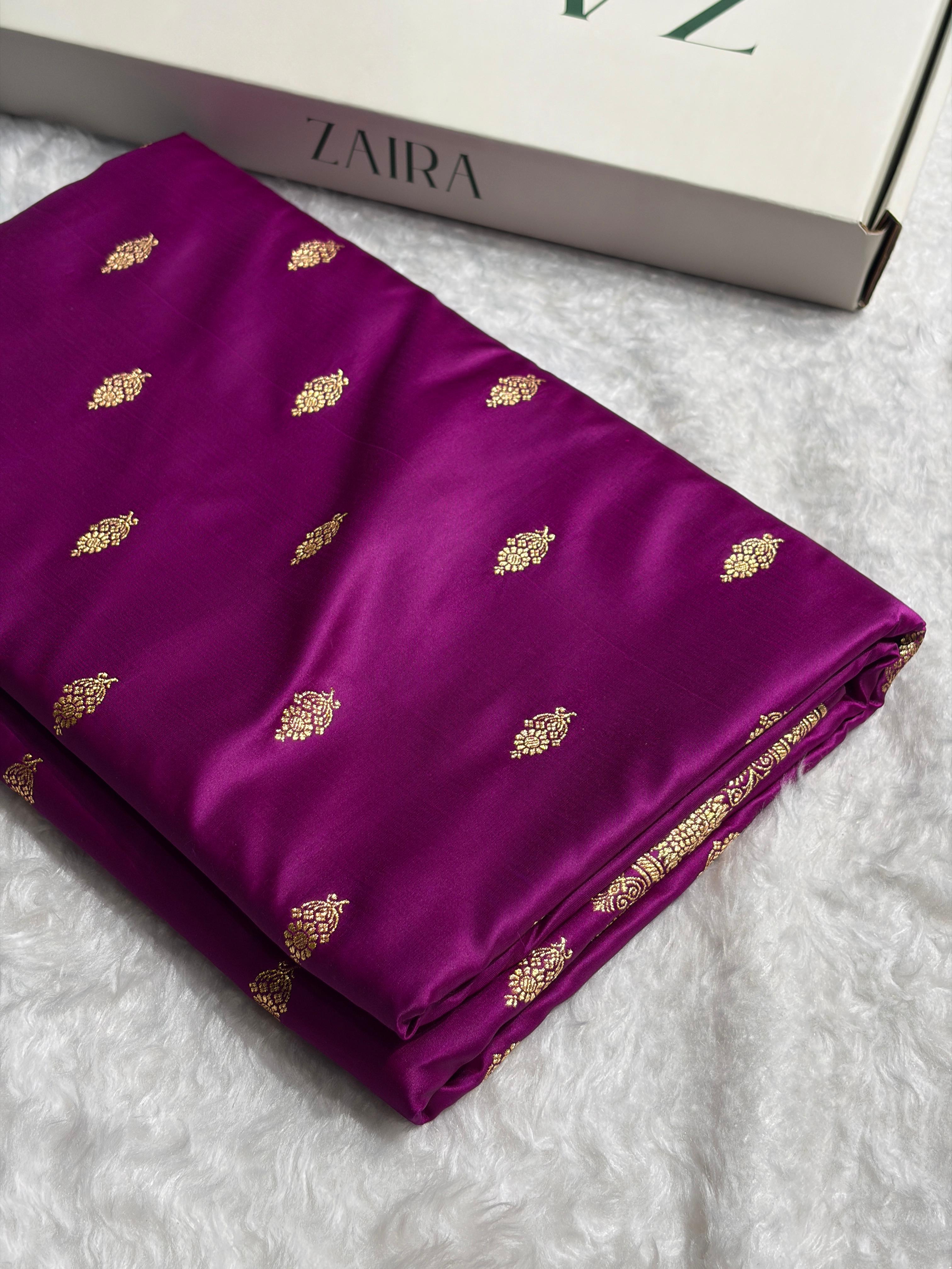 Banarasi Satin Katan Saree in Magenta Shades SK82