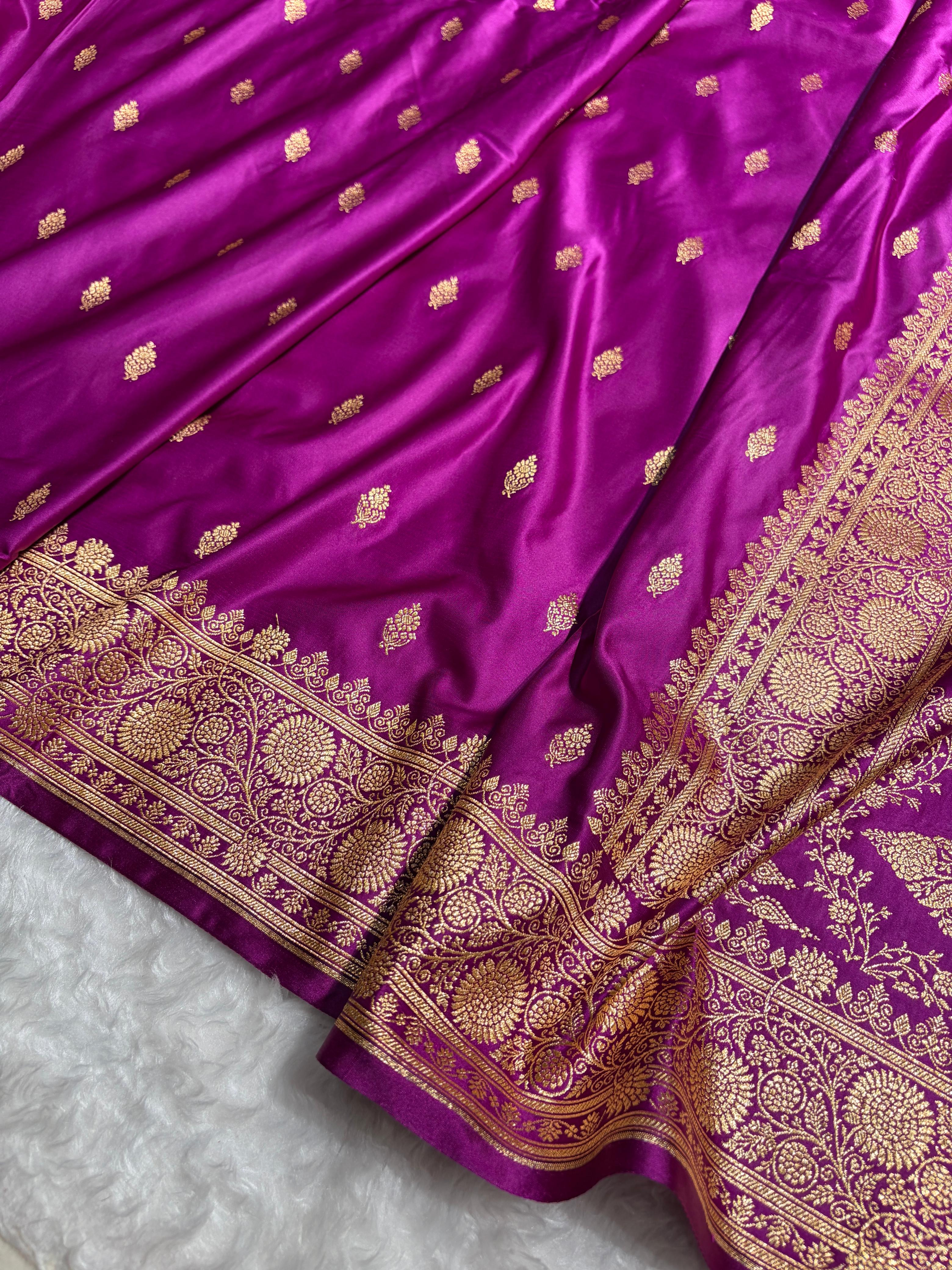 Banarasi Satin Katan Saree in Magenta Shades SK82
