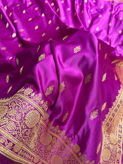 Banarasi Satin Katan Saree in Magenta Shades SK82