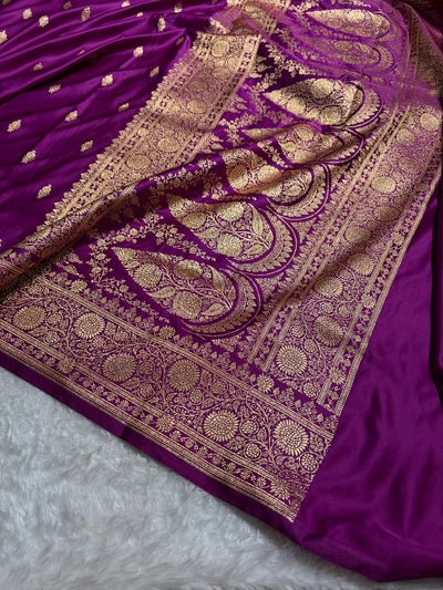 Banarasi Satin Katan Saree in Magenta Shades SK82