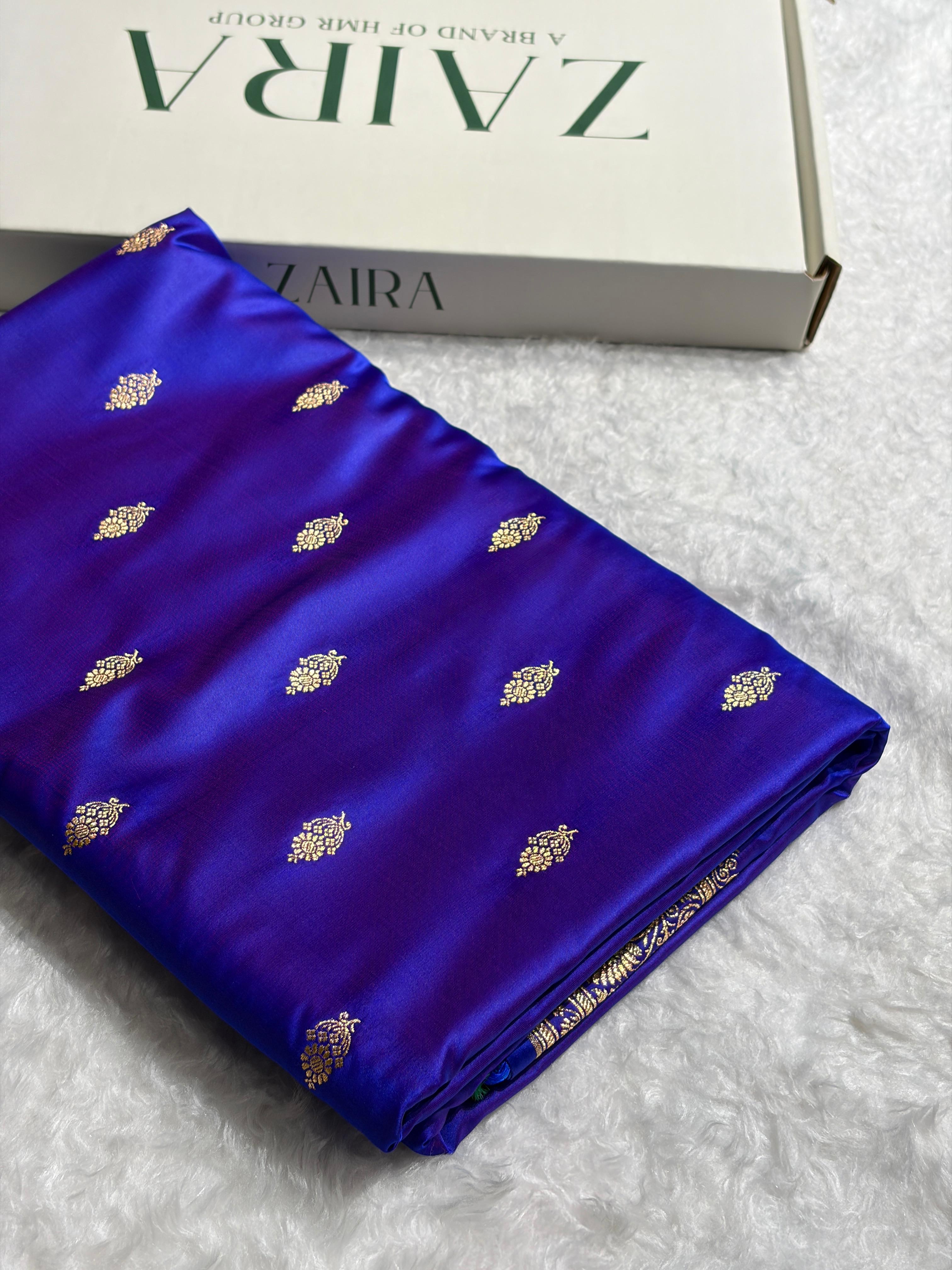 Banarasi Satin Katan Saree in Royal Blue Shades SK82