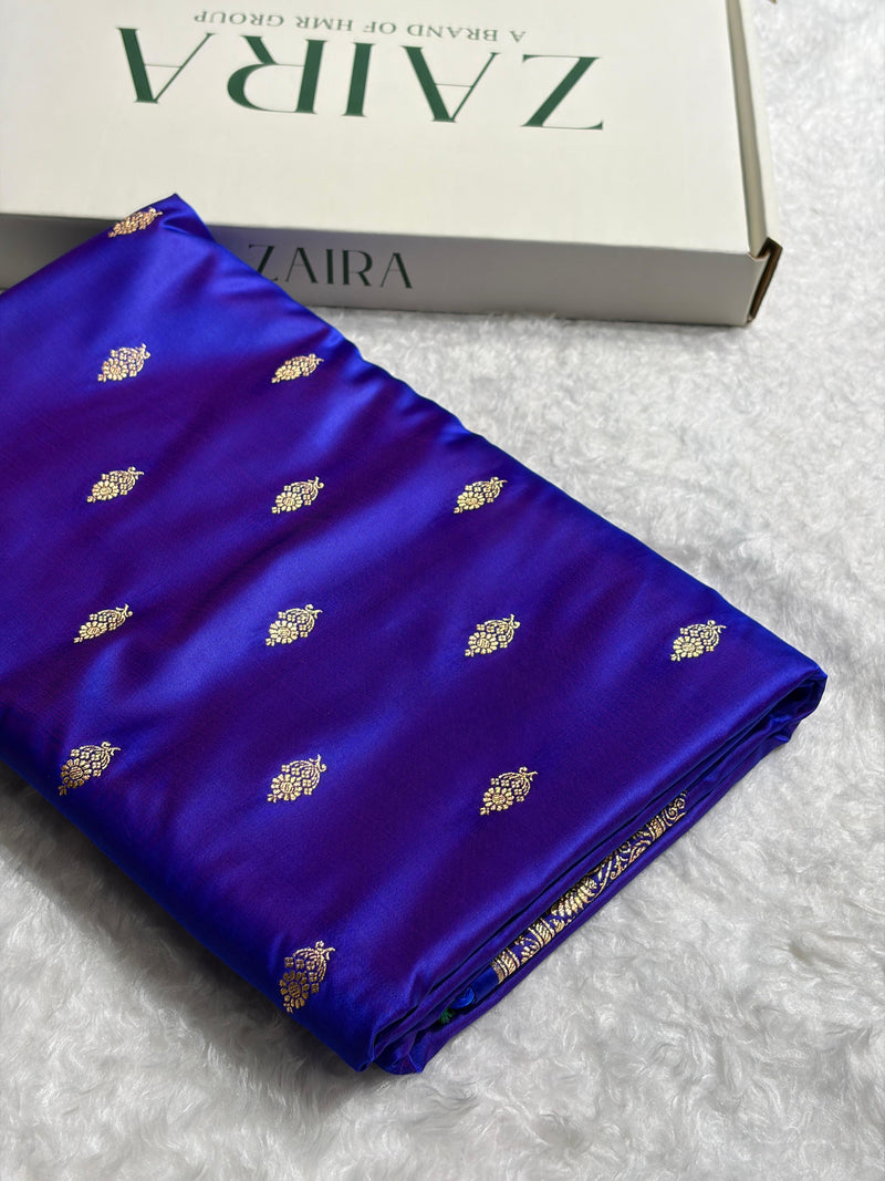 Banarasi Satin Katan Saree in Royal Blue Shades SK82