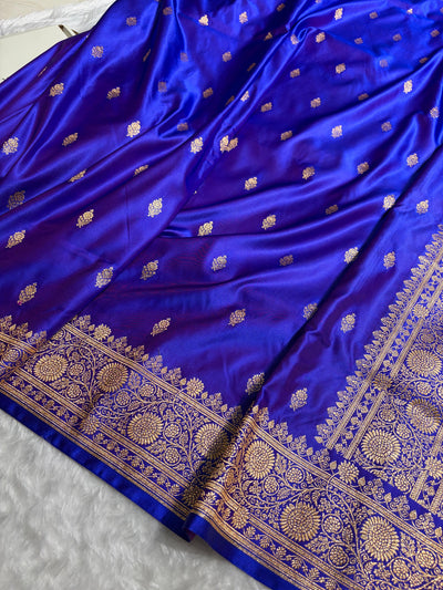 Banarasi Satin Katan Saree in Royal Blue Shades SK82