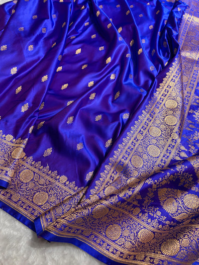 Banarasi Satin Katan Saree in Royal Blue Shades SK82