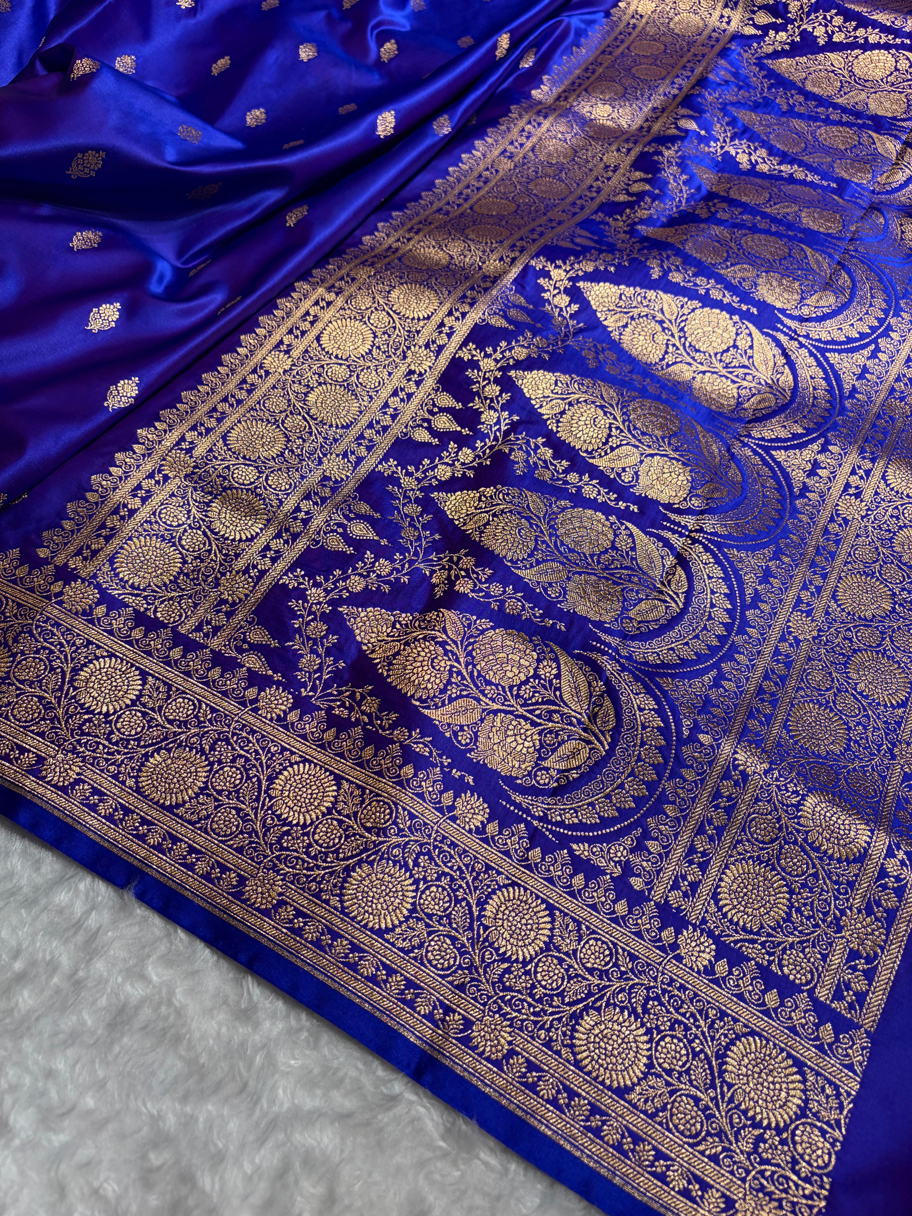 Banarasi Satin Katan Saree in Royal Blue Shades SK82