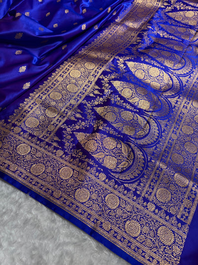 Banarasi Satin Katan Saree in Royal Blue Shades SK82